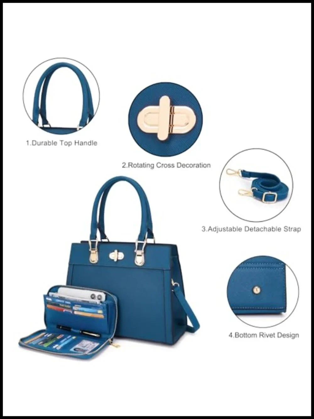 Vegan Leather Satchel Handbag & Wallet Set with Adjustable Shoulder Strap